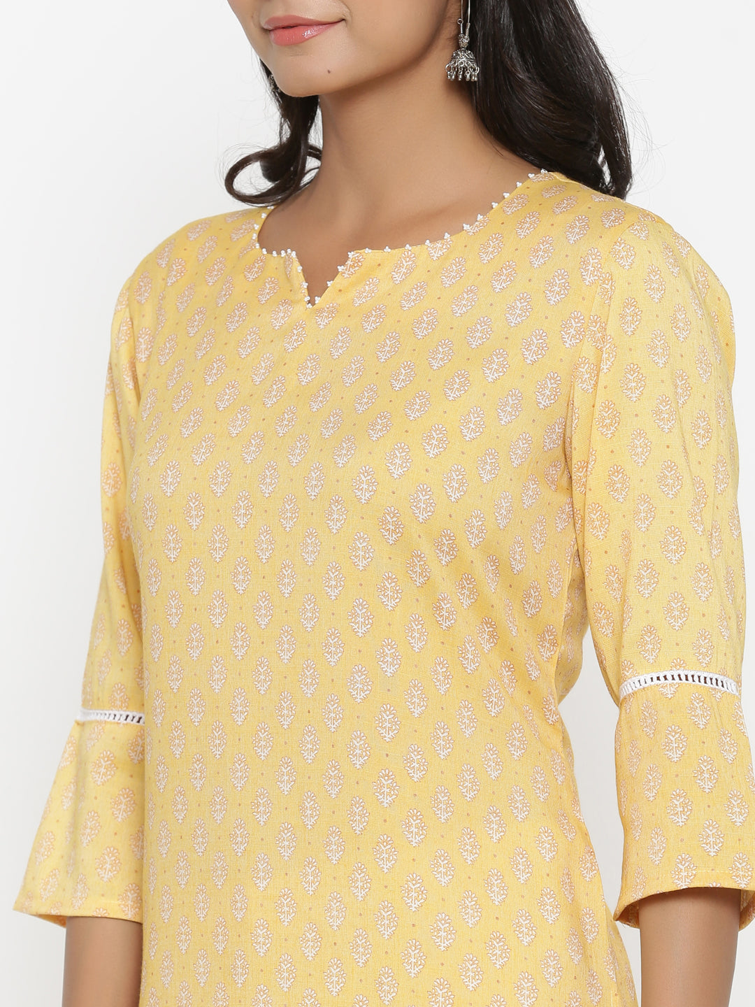 Yellow Printed Short Kurti