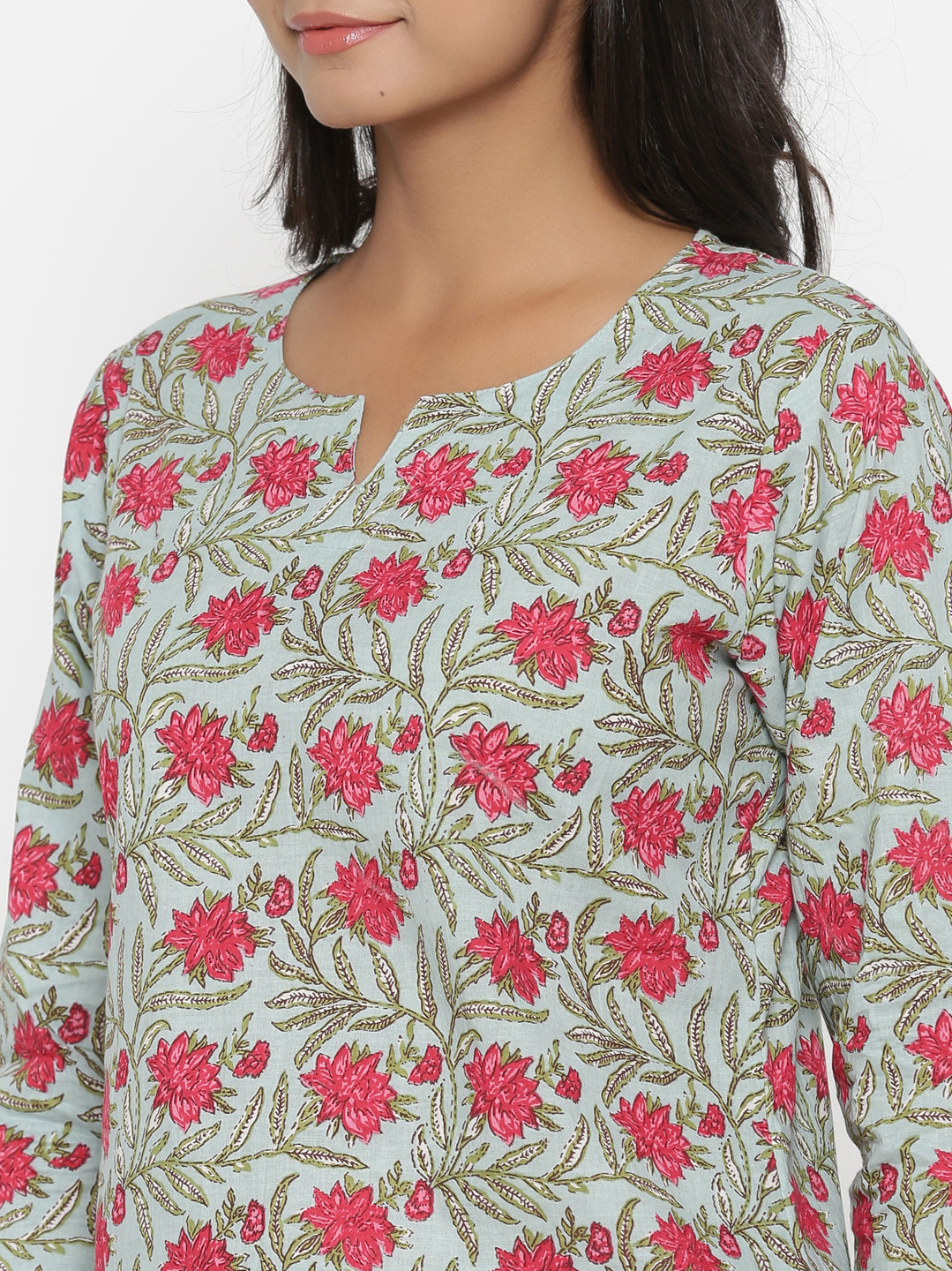 Floral Block Printed Cotton Nightsuit