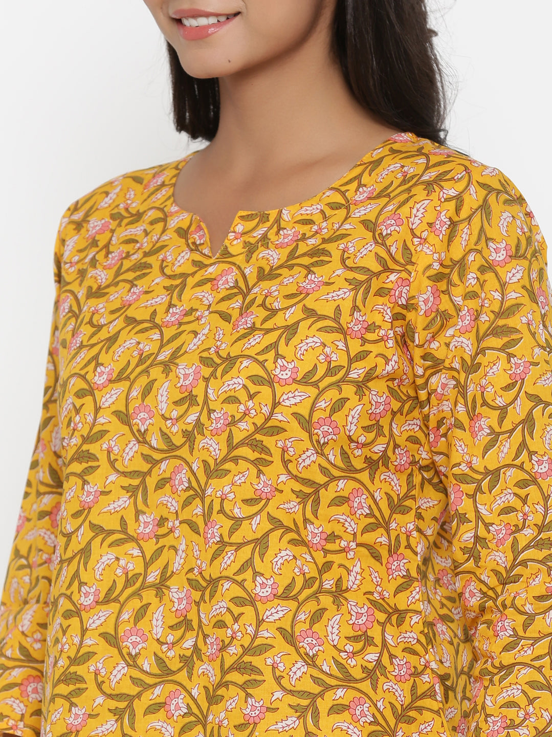 Yellow Block Printed Pyjama Set