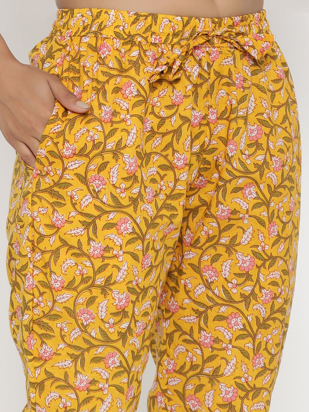 Yellow Block Printed Pyjama Set