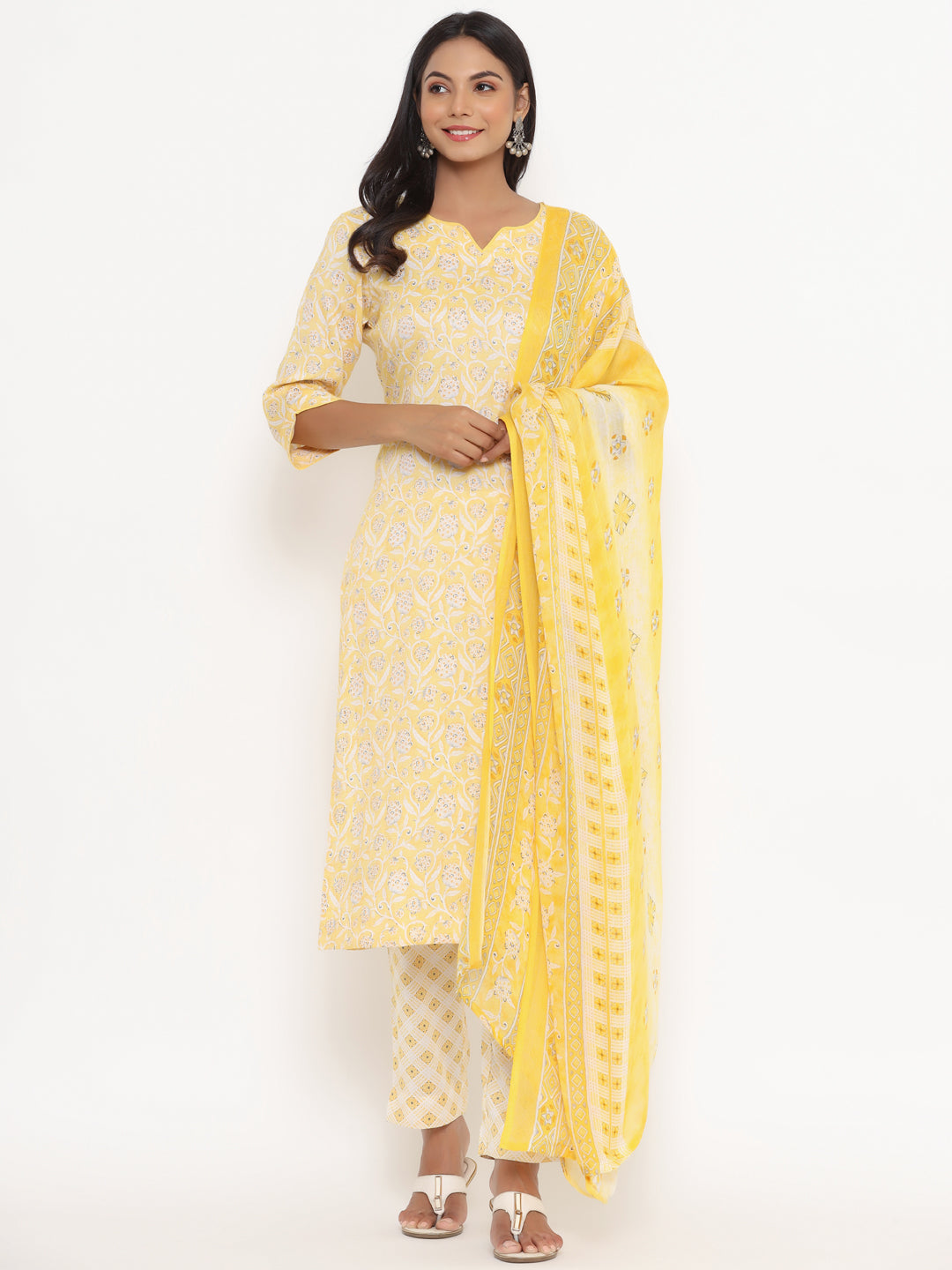 Yellow Printed Suit Set