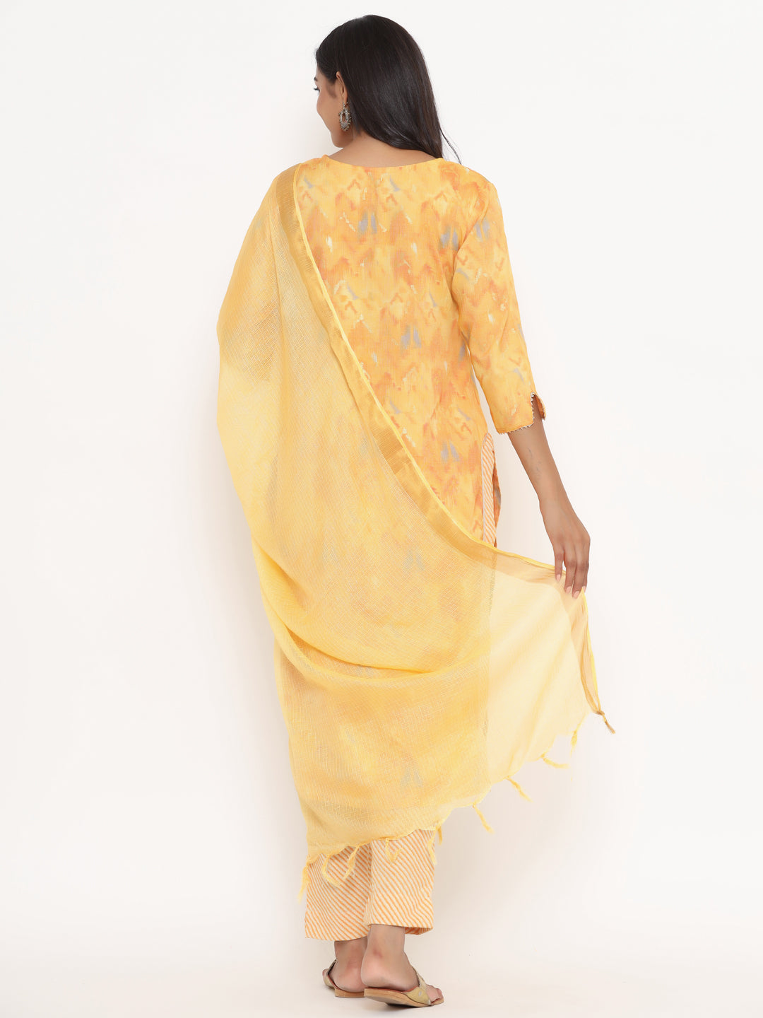 Yellow Suit Set With Striped Pants