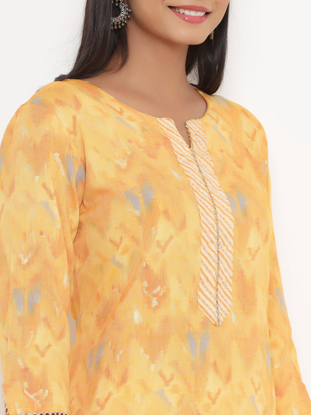 Yellow Suit Set With Striped Pants