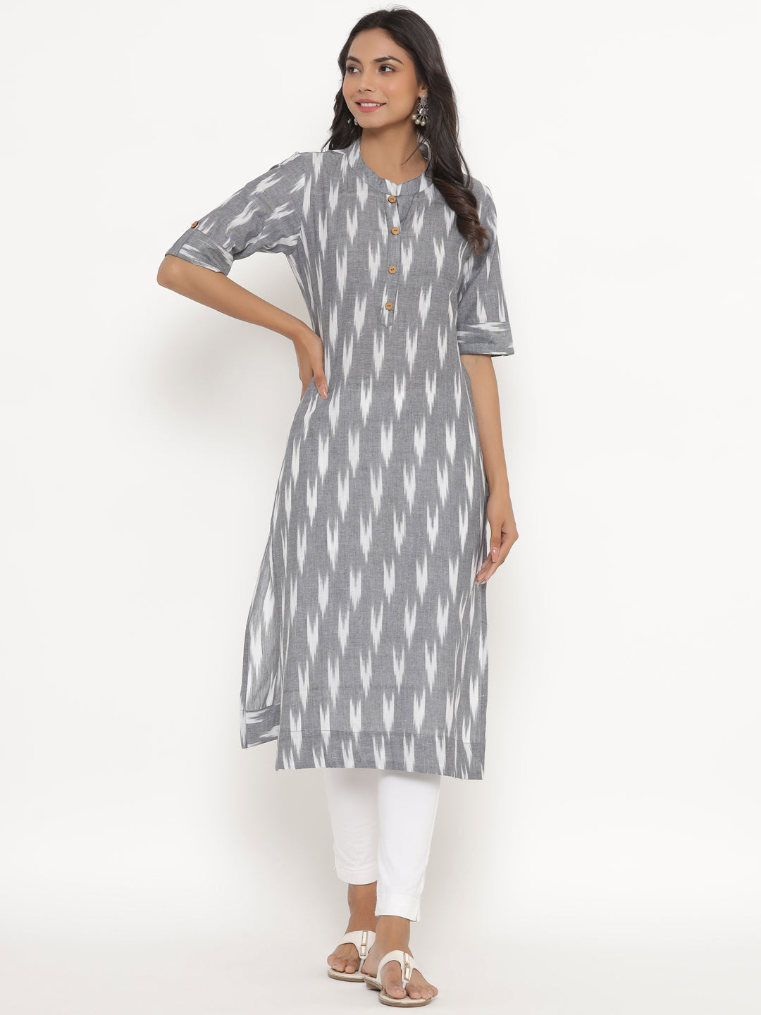 Ikkat printed straight cotton kurta
