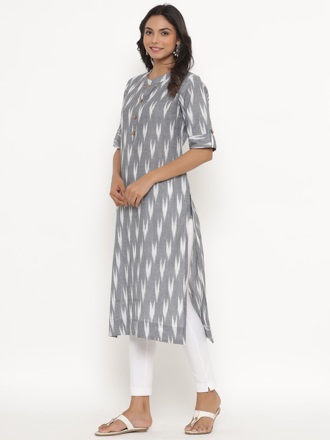 Ikkat printed straight cotton kurta