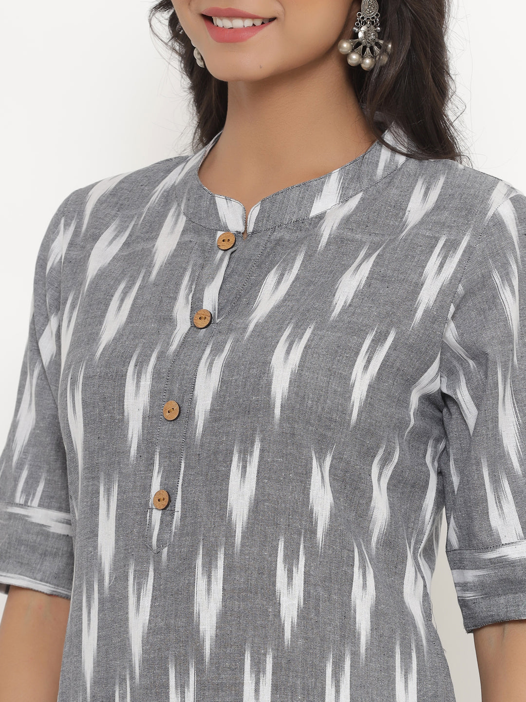 Ikkat printed straight cotton kurta