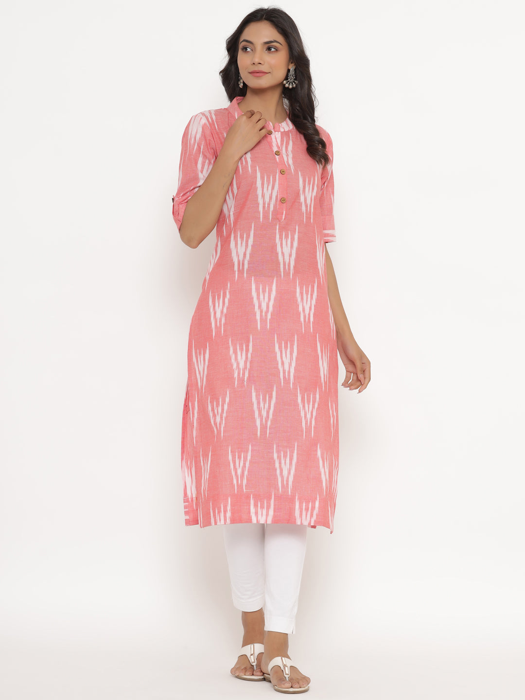 Ikkat printed straight cotton kurta