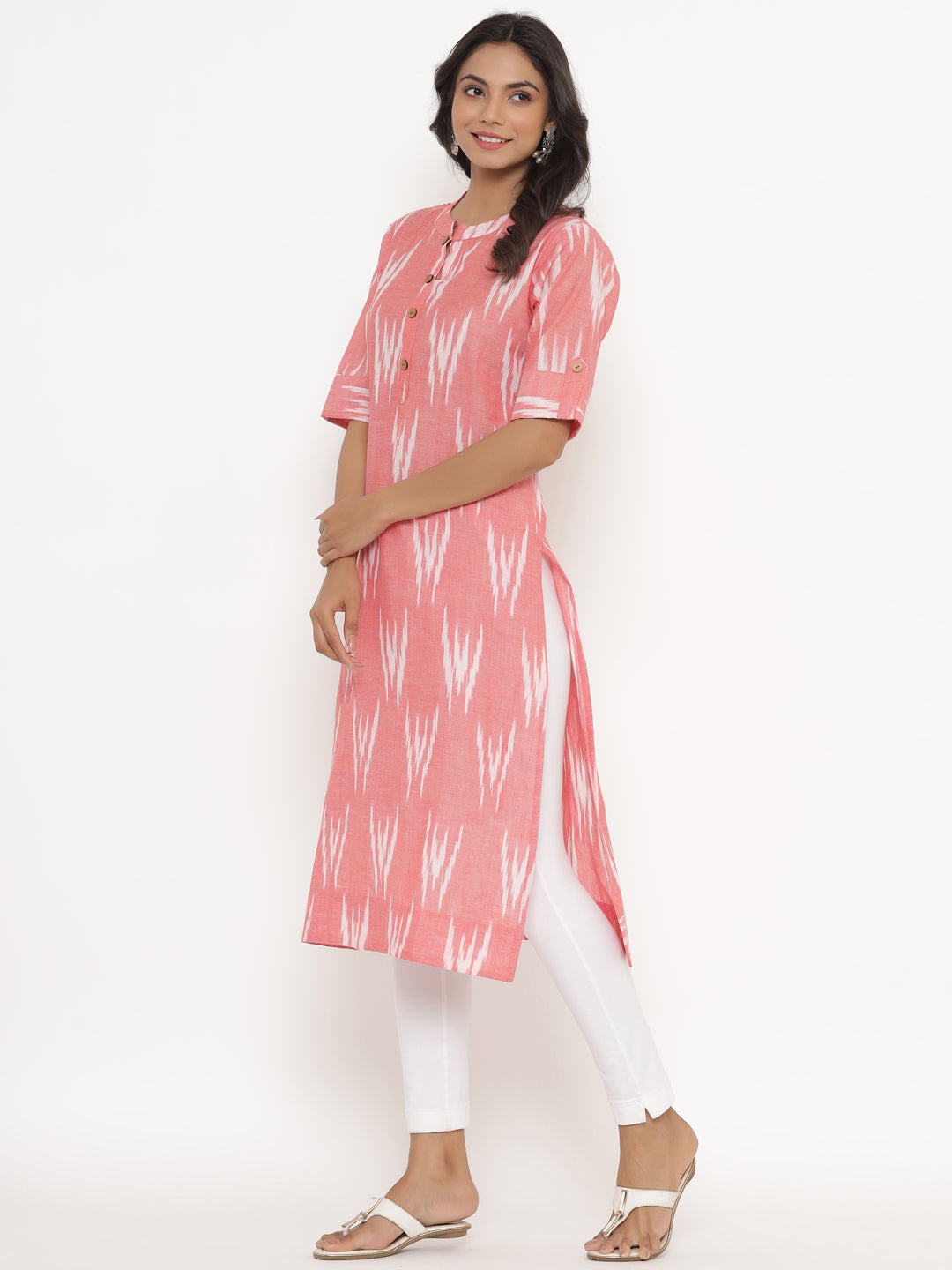 Ikkat printed straight cotton kurta