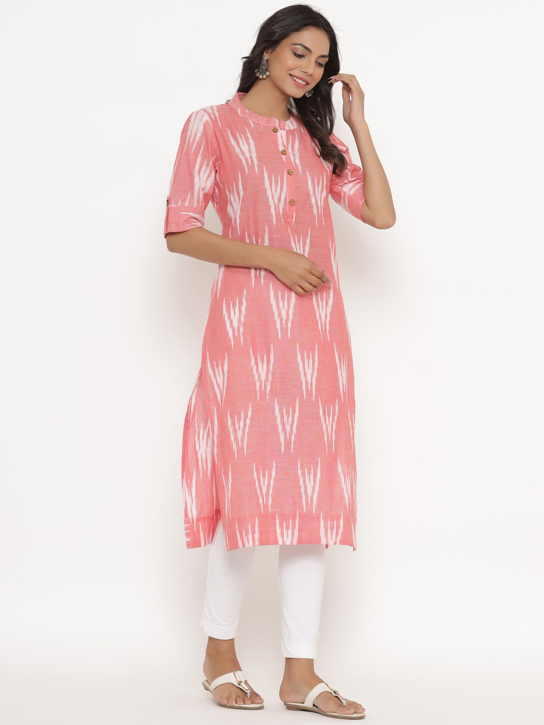 Ikkat printed straight cotton kurta