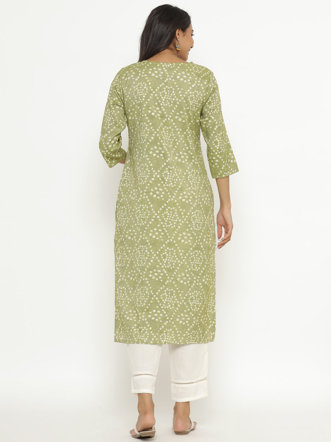 Bandhani Green Printed Embroidered Kurta Set
