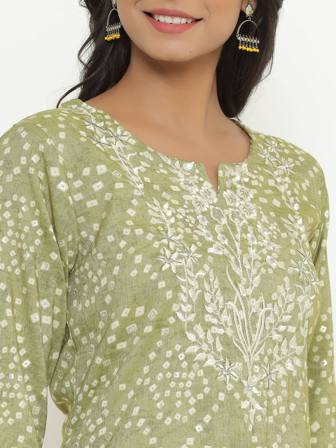 Bandhani Green Printed Embroidered Kurta Set