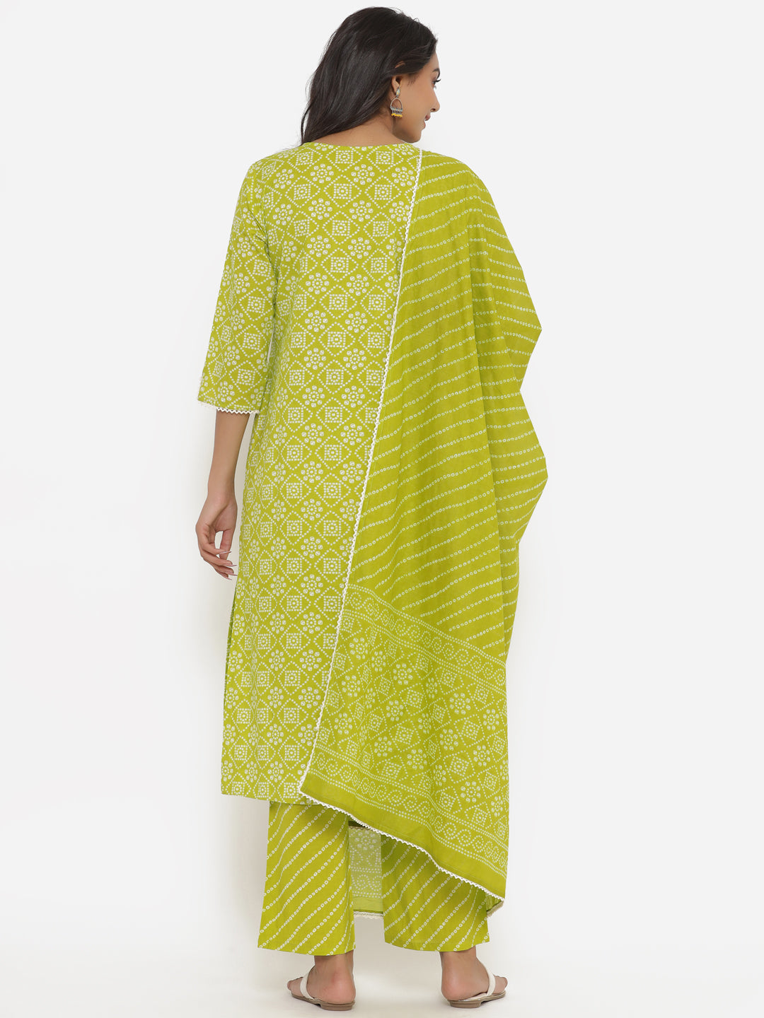 Bandhani Printed Straight Kurta Set With Dupatta