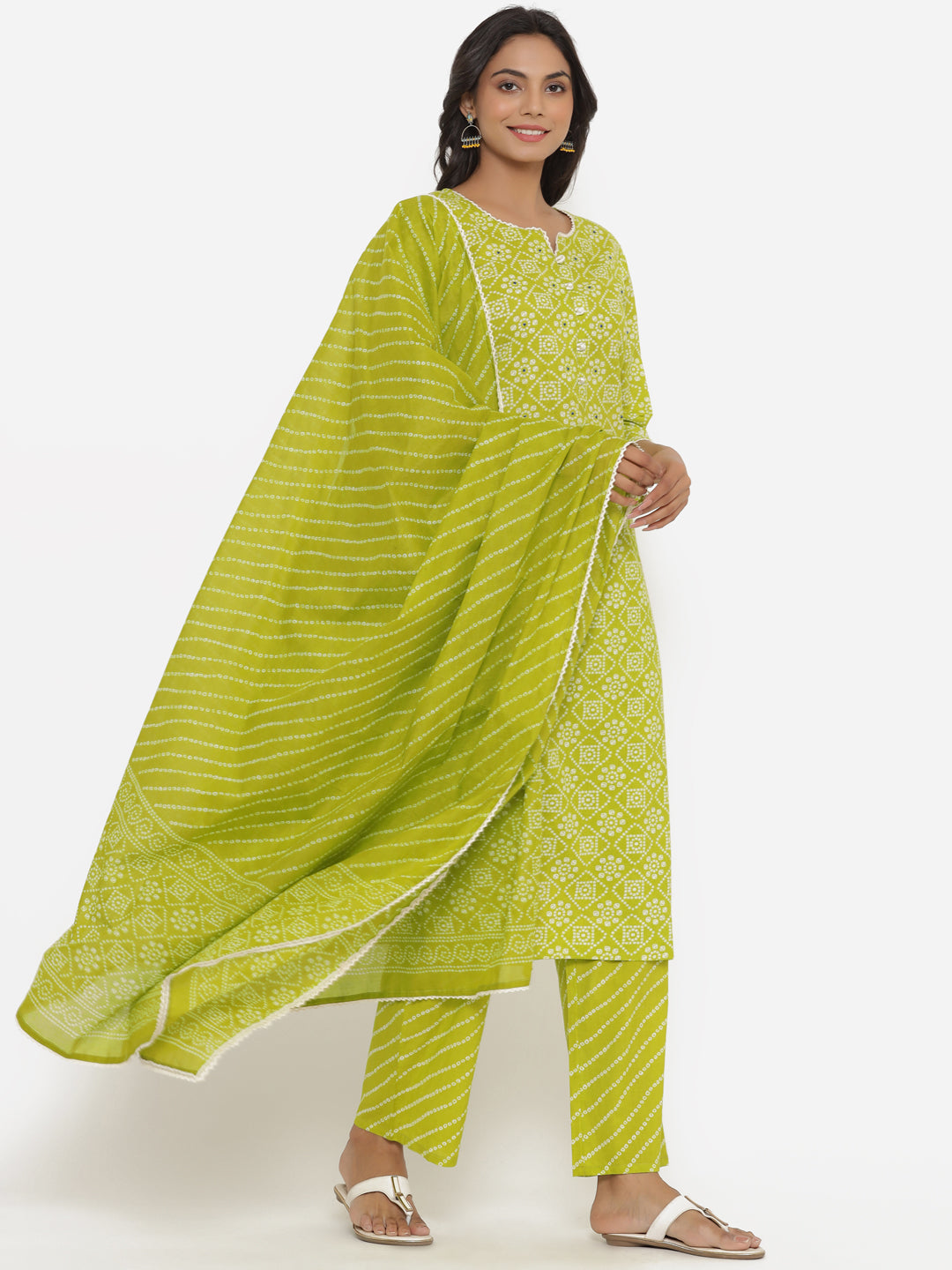 Bandhani Printed Straight Kurta Set With Dupatta