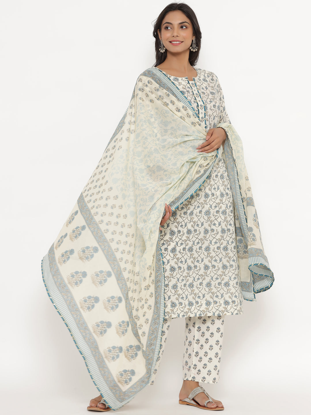 White Jaal Printed Dupatta Set