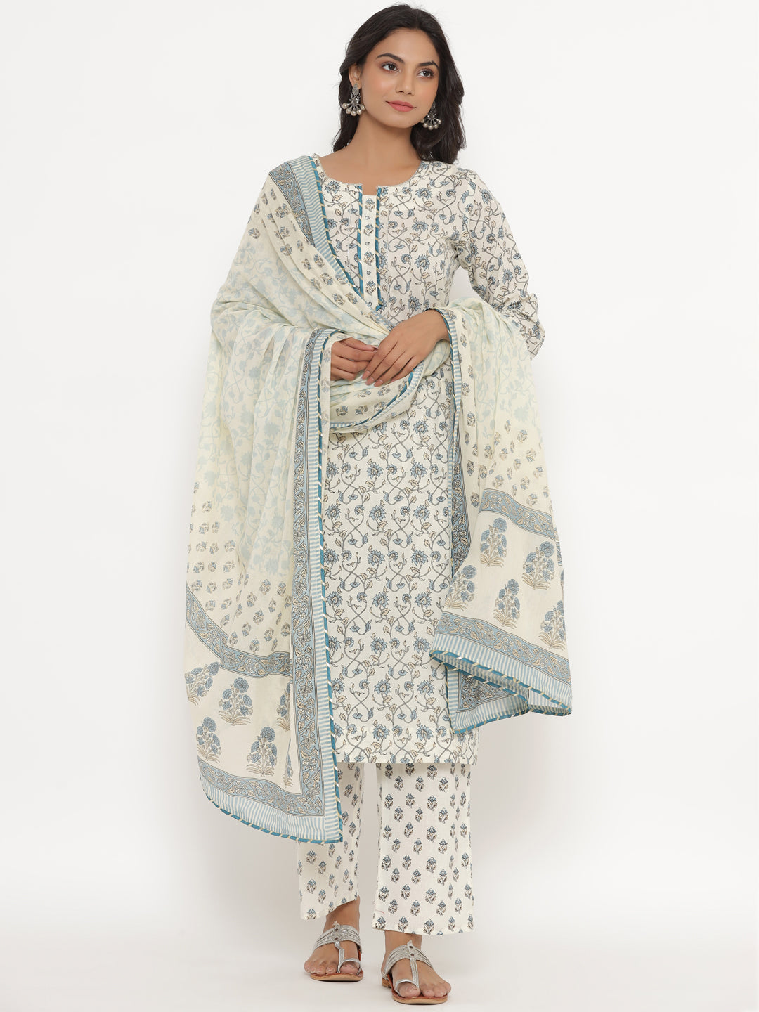 White Jaal Printed Dupatta Set
