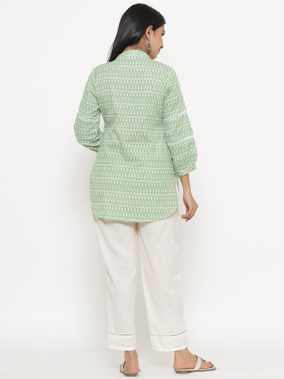 Green Ikkat V-Neck Top