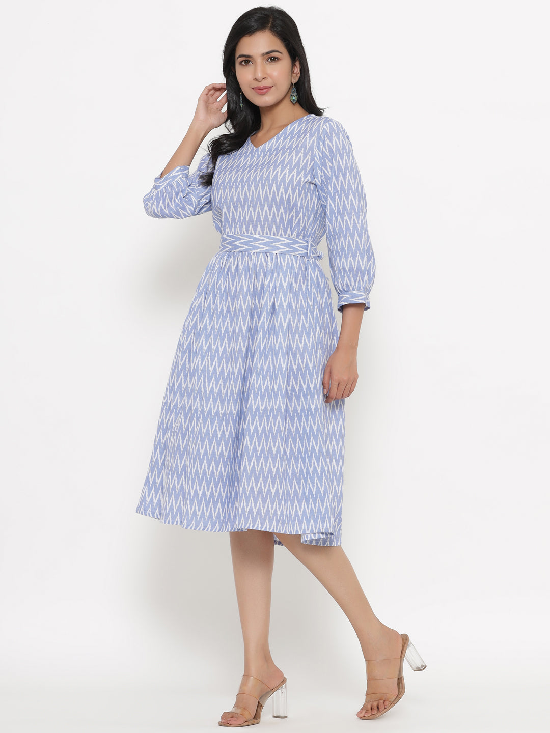 Blue Ikkat Fit and Flare Dress