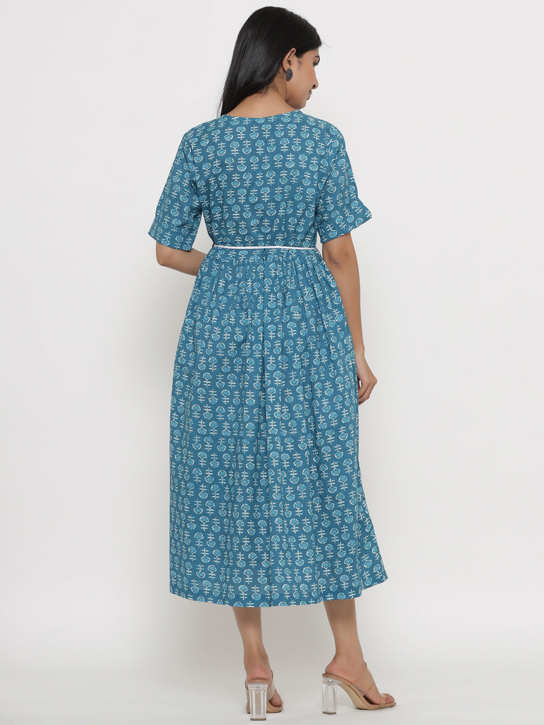 Cotton Block Printed Blue Dress