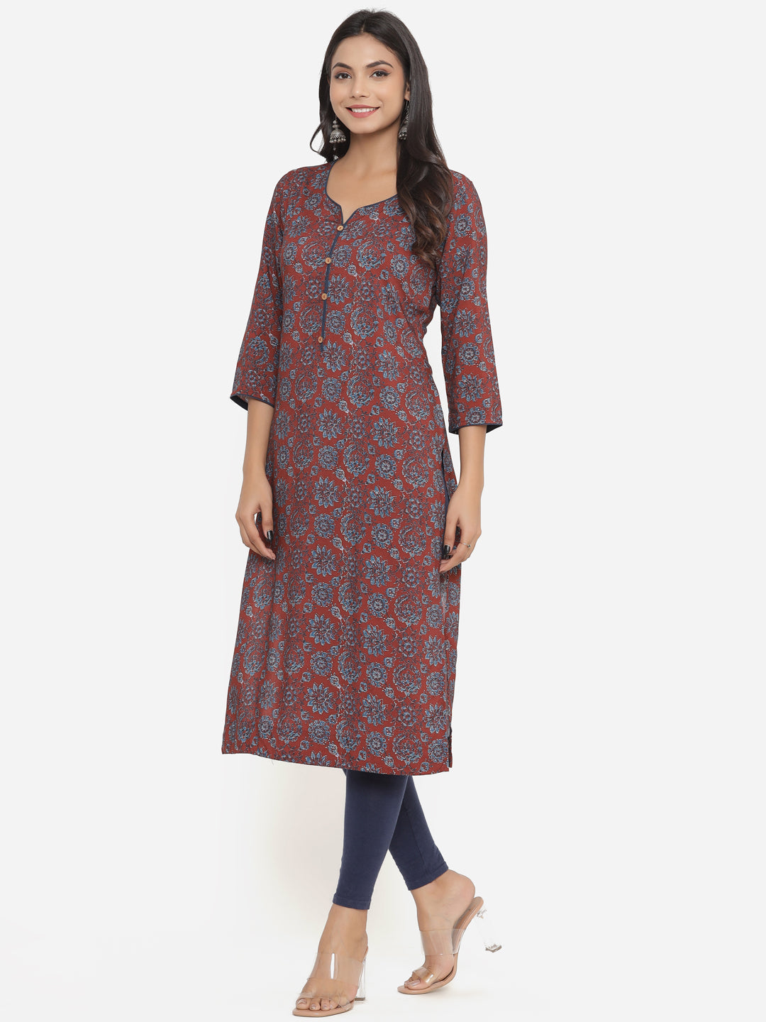 Maroon Ethnic Motifs Printed Kurta