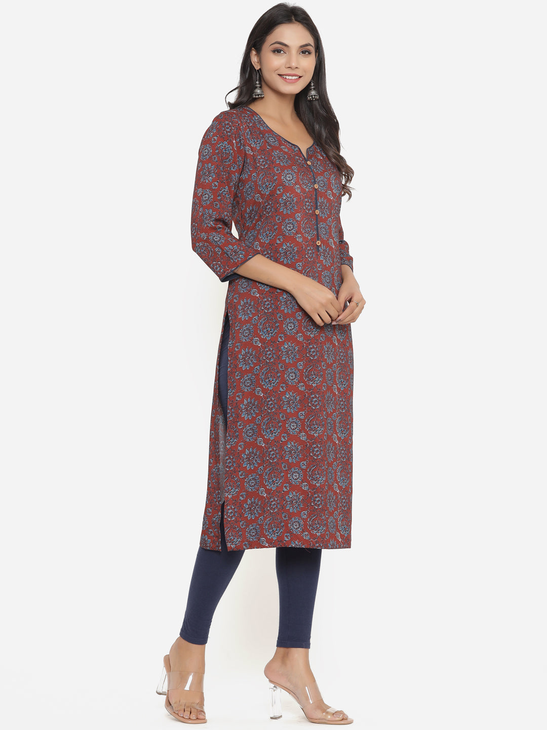 Maroon Ethnic Motifs Printed Kurta