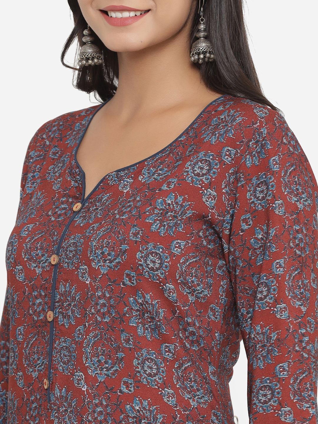 Maroon Ethnic Motifs Printed Kurta