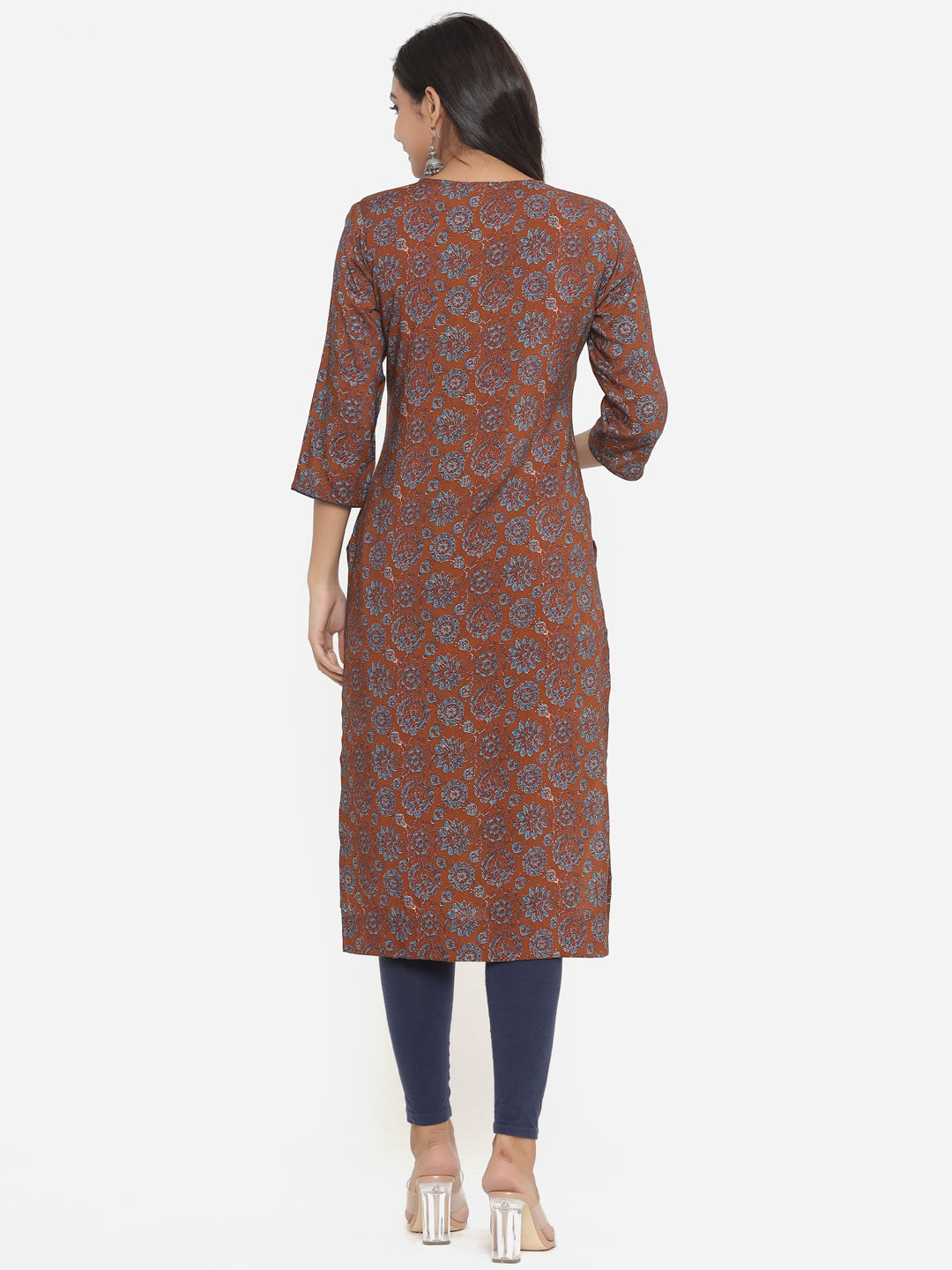 Brown Ethnic Motifs Printed Kurta