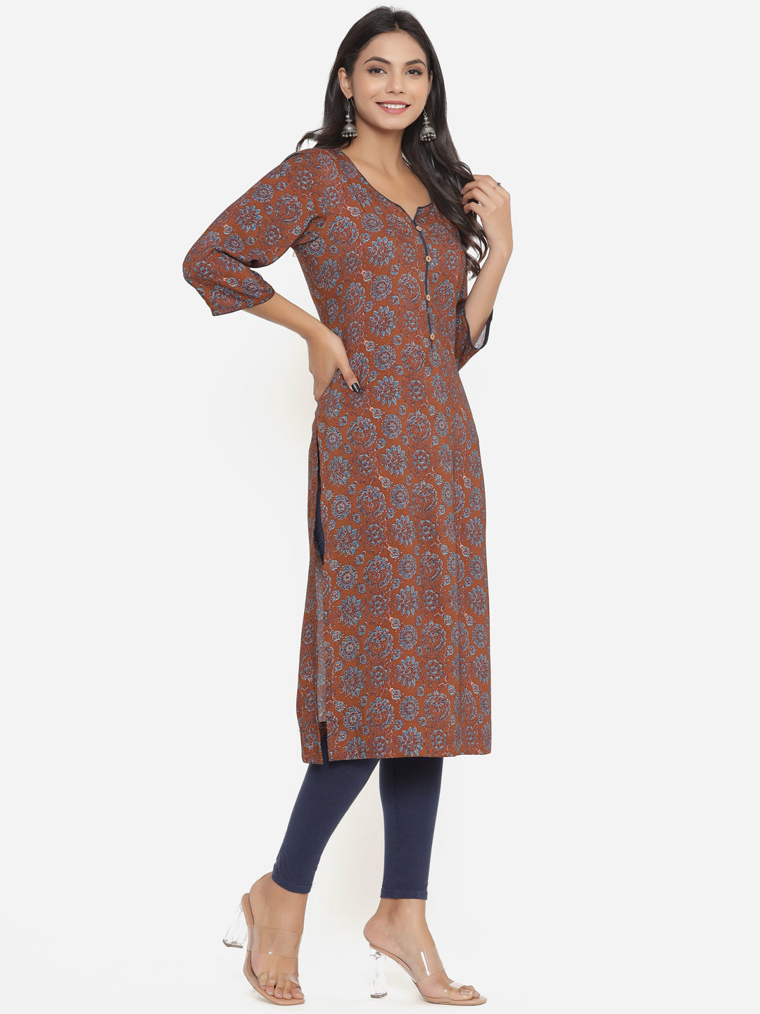 Brown Ethnic Motifs Printed Kurta