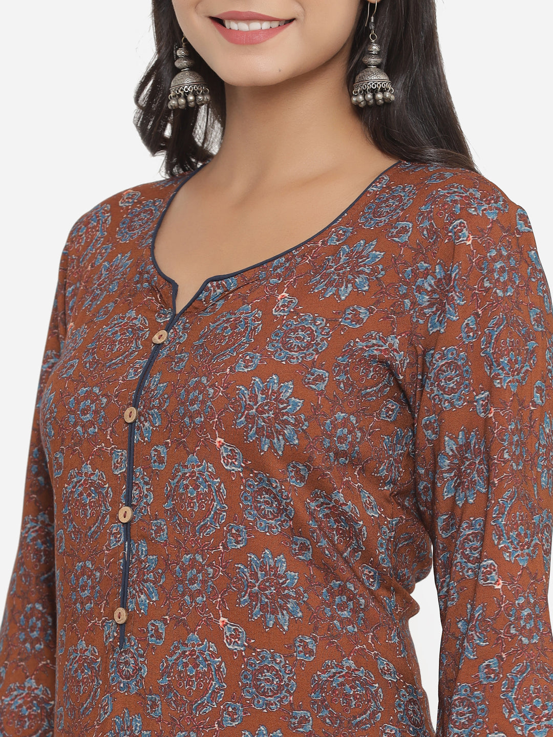 Brown Ethnic Motifs Printed Kurta