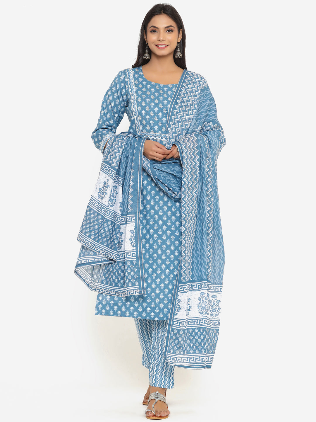 Zari Embridered Cotton Kurta Set