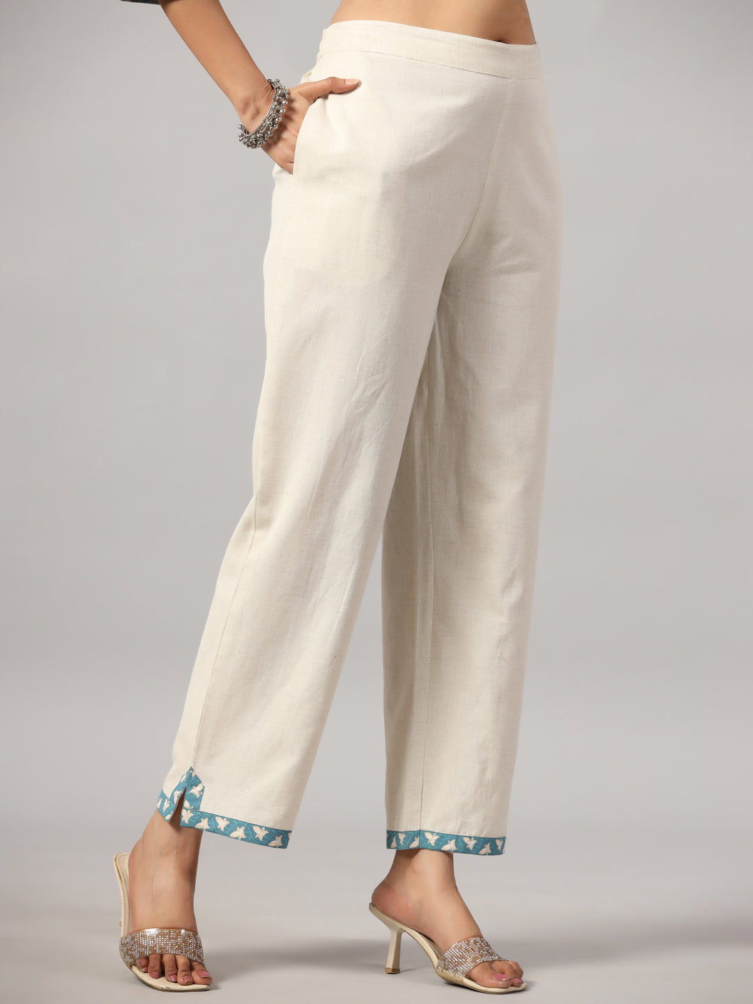 Blue A-Line Floral Kurta Set with Tassels