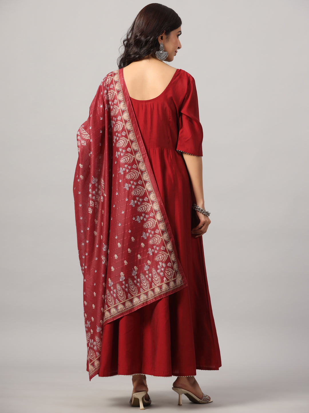 Maroon Embroidered Anarkali Kurta Set