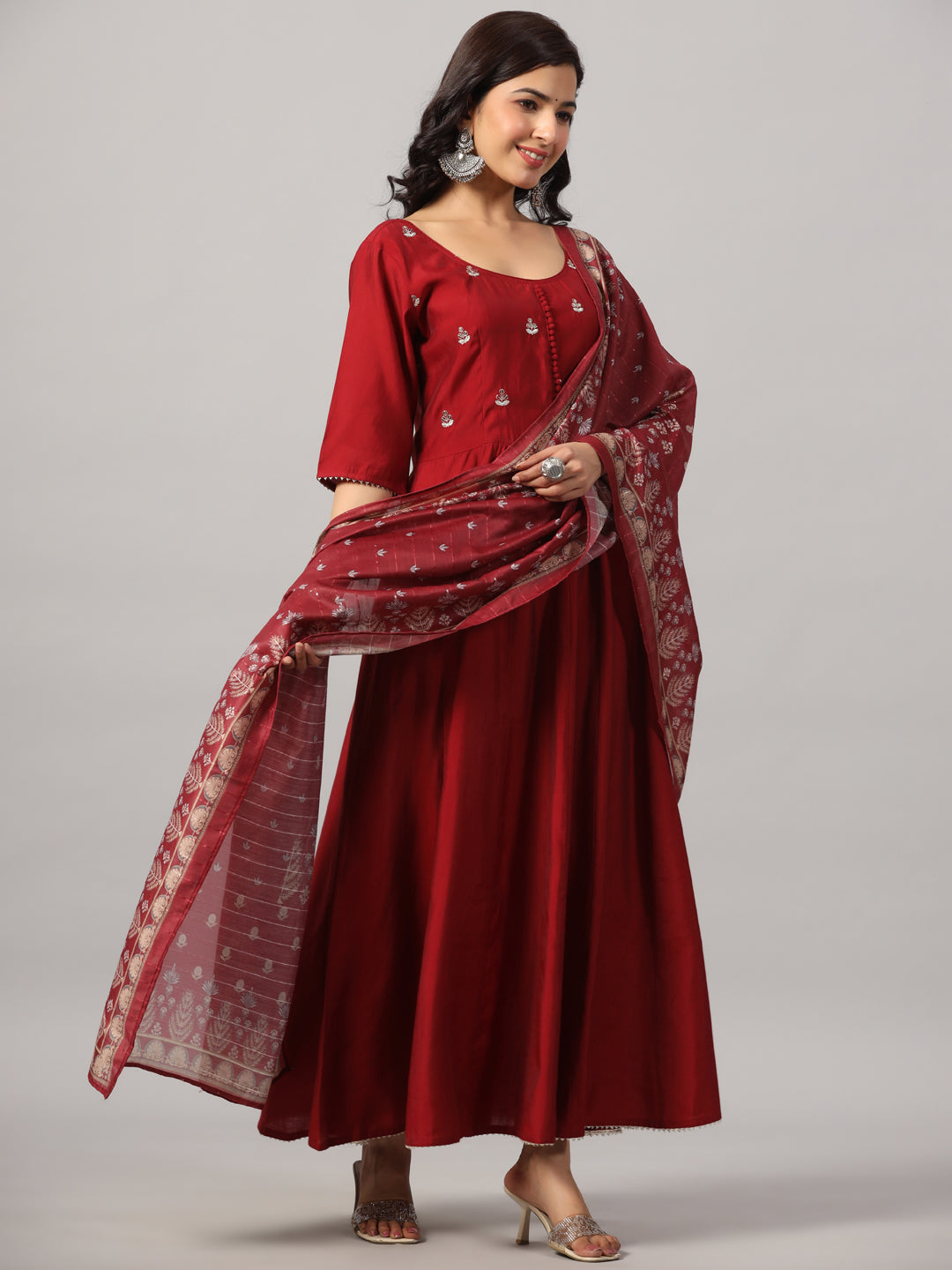 Maroon Embroidered Anarkali Kurta Set