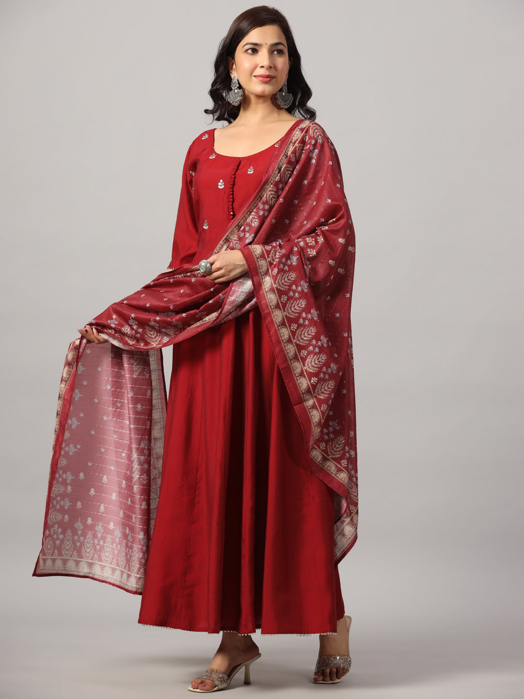 Maroon Embroidered Anarkali Kurta Set