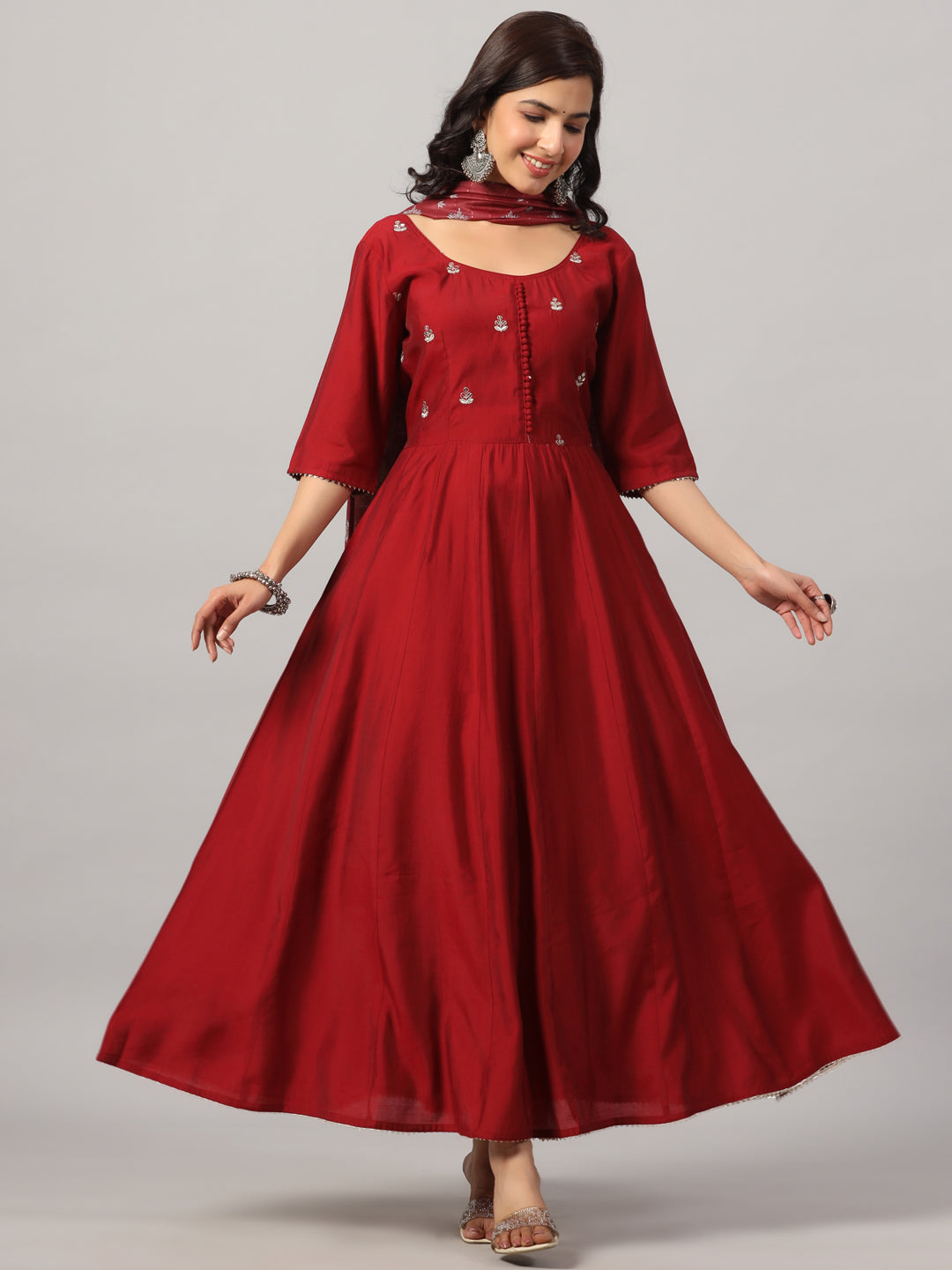 Maroon Embroidered Anarkali Kurta Set