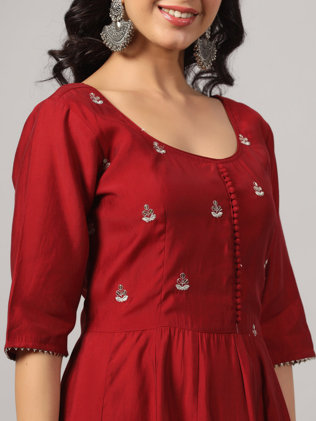 Maroon Embroidered Anarkali Kurta Set