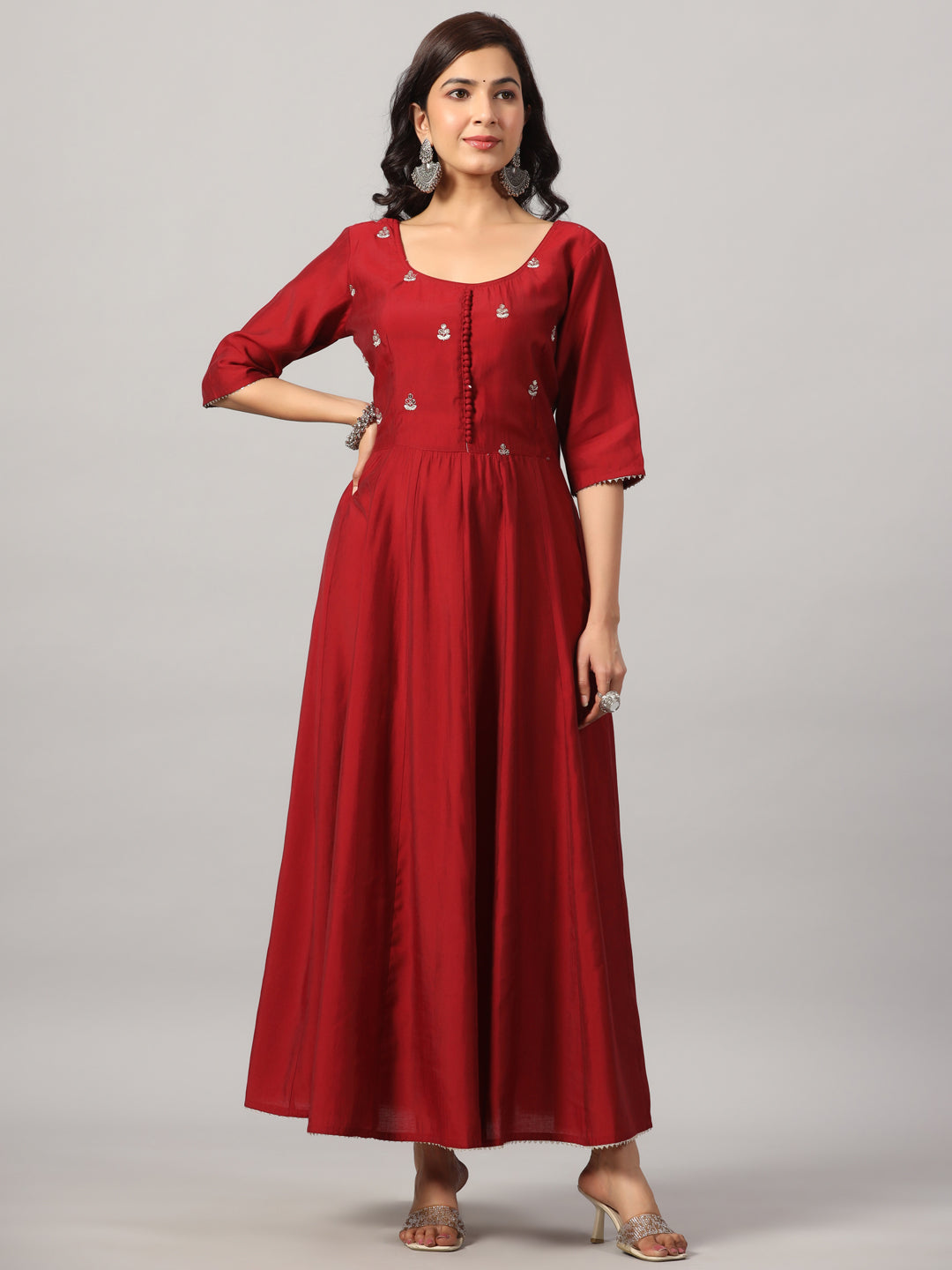 Maroon Embroidered Anarkali Kurta Set