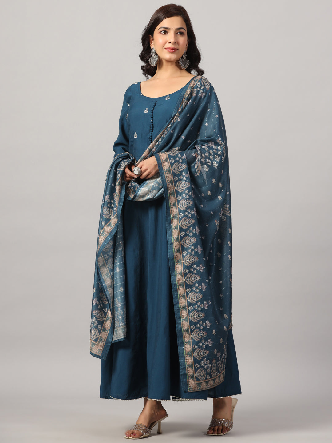 Navy Blue Embroidered Anarkali Kurta Set