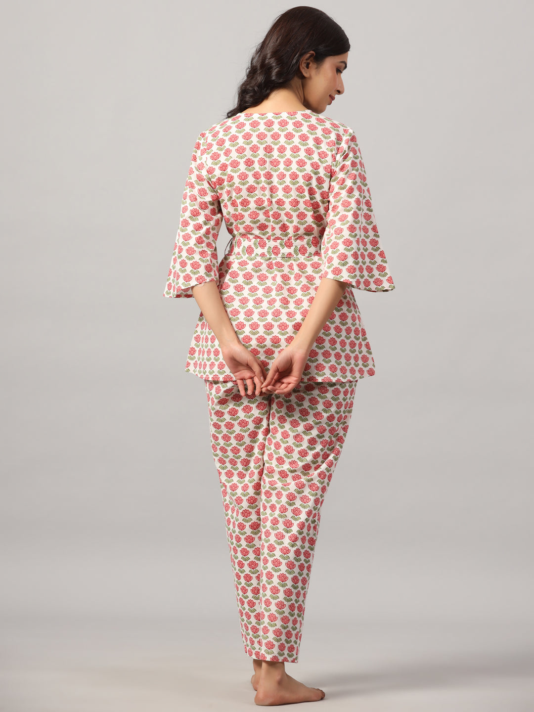 Block Print Wrap-Around Loungewear Set