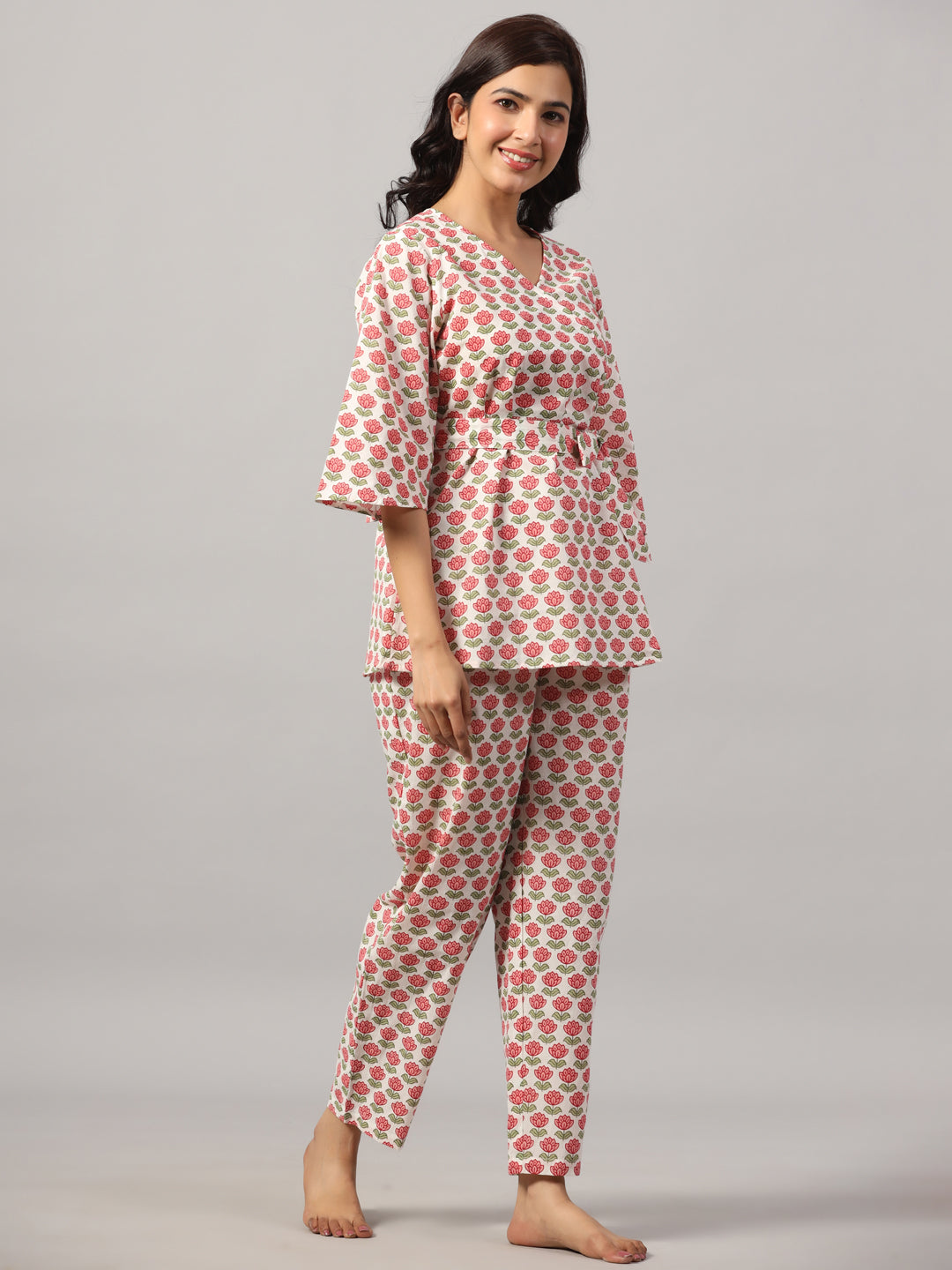 Block Print Wrap-Around Loungewear Set