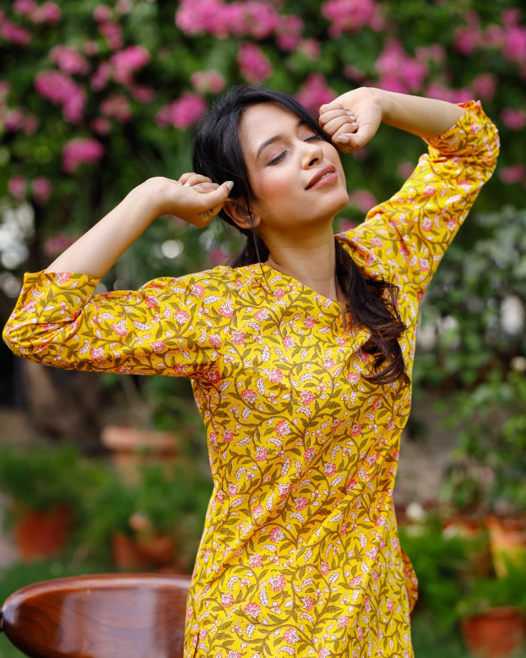 Yellow Block Printed Pyjama Set