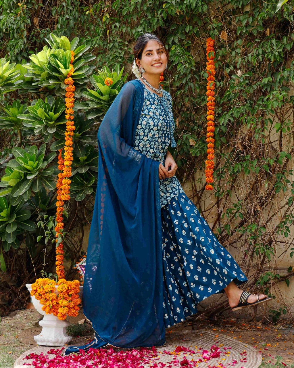 Blue Floral Printed Sharara Set