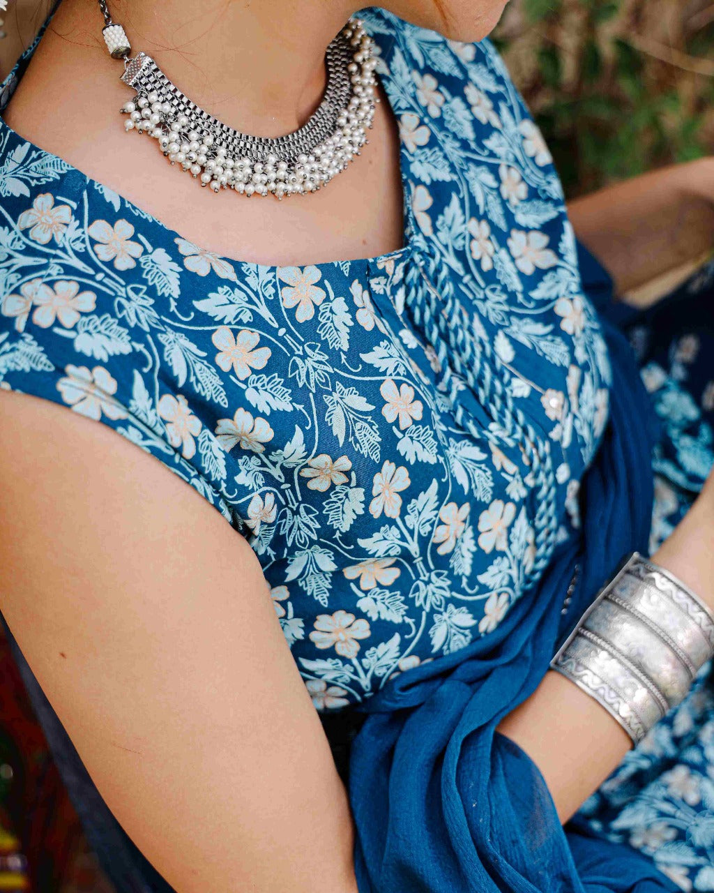 Blue Floral Printed Sharara Set