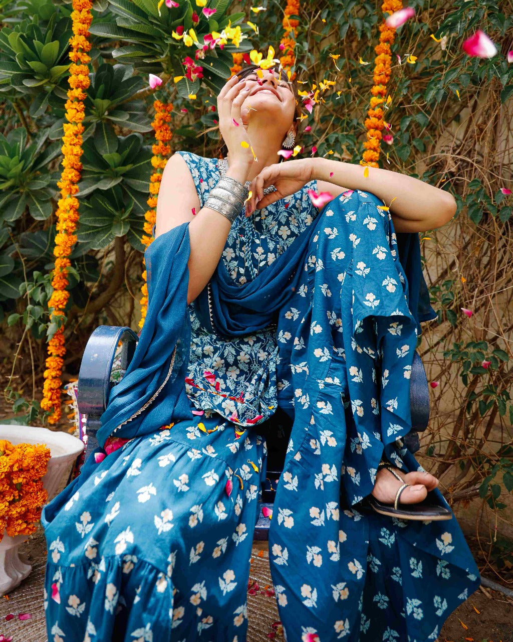 Blue Floral Printed Sharara Set