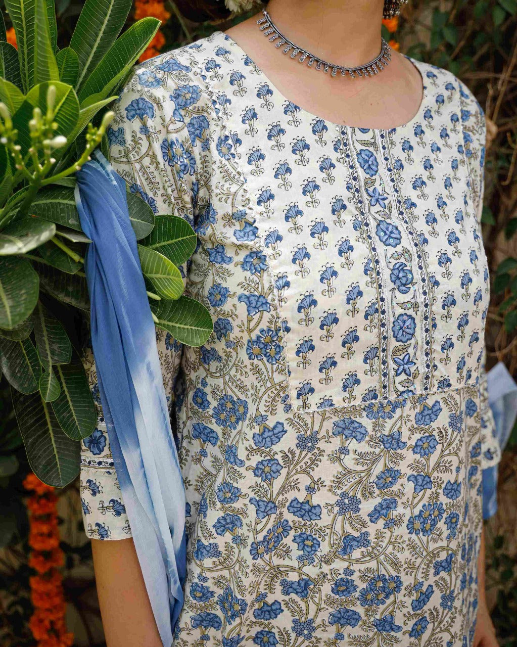 Floral Printed Kurta Set with Tie and Dye Dupatta