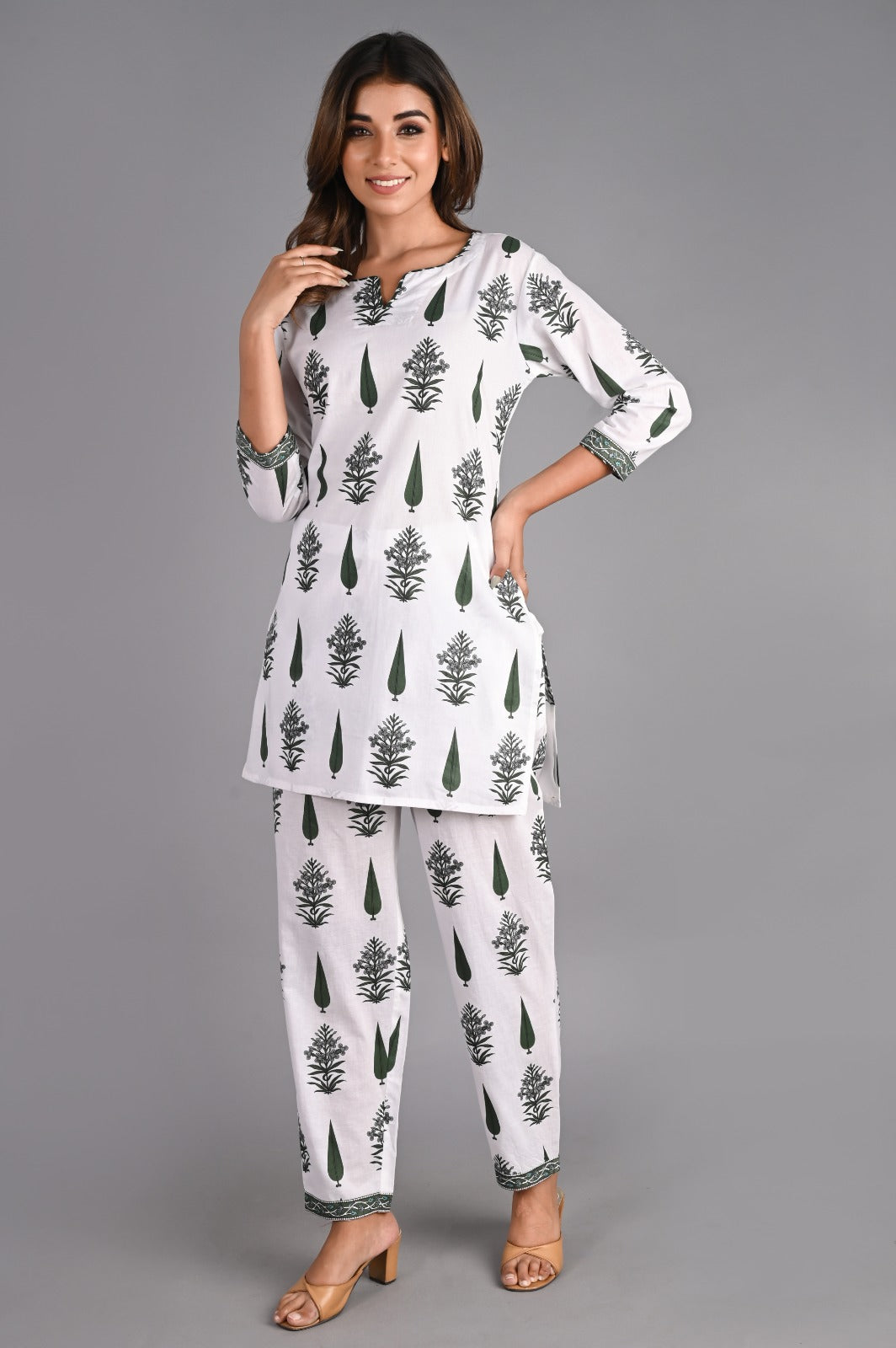 Leaf Printed Green Cotton Co-Ord Set
