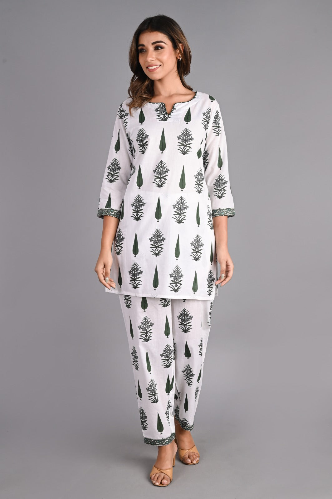 Leaf Printed Green Cotton Co-Ord Set