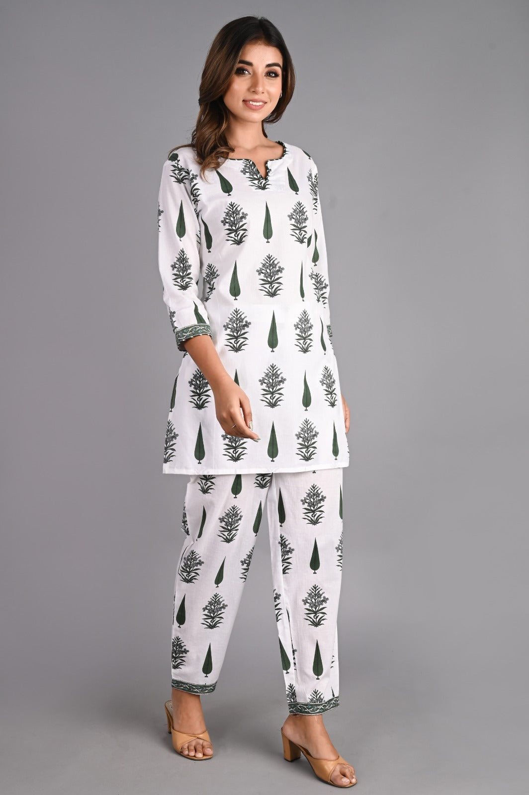 Leaf Printed Green Cotton Co-Ord Set