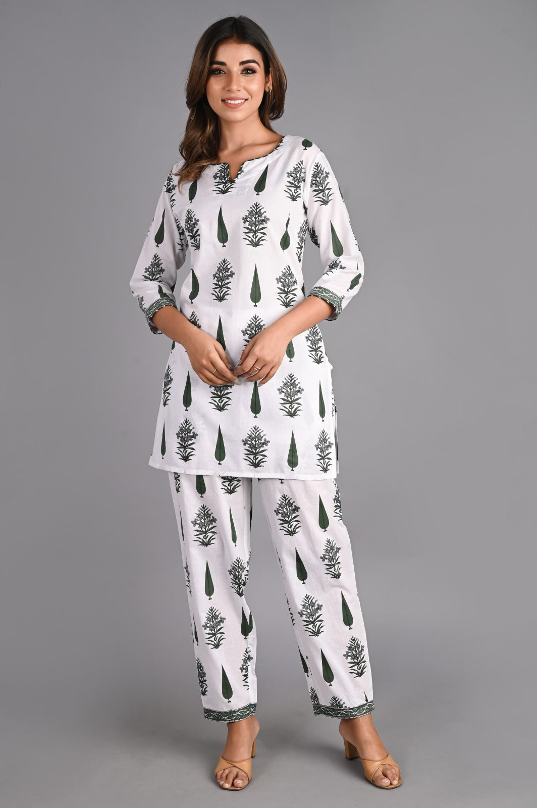 Leaf Printed Green Cotton Co-Ord Set