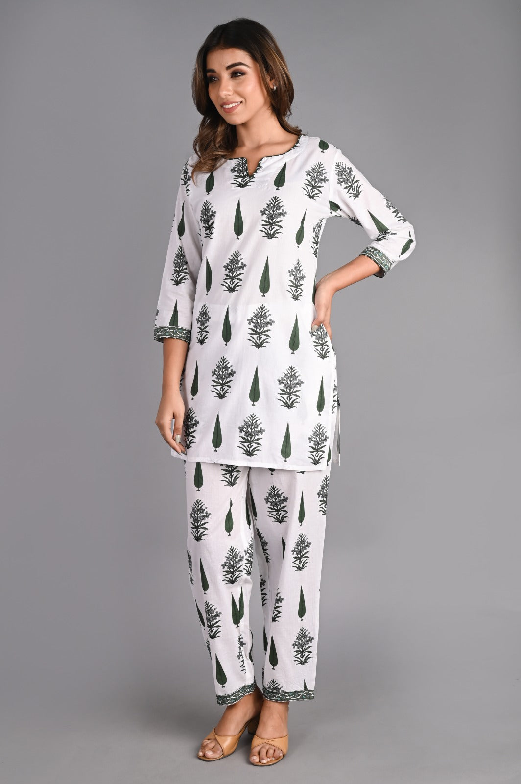 Leaf Printed Green Cotton Co-Ord Set