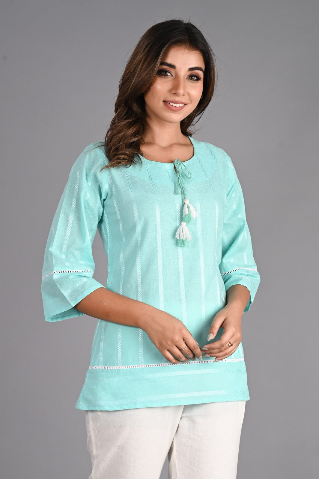 Blue Solid A-Line Top